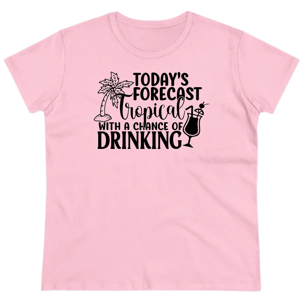 Tropical Forecast Drinking Ladies Tee in Light Pink