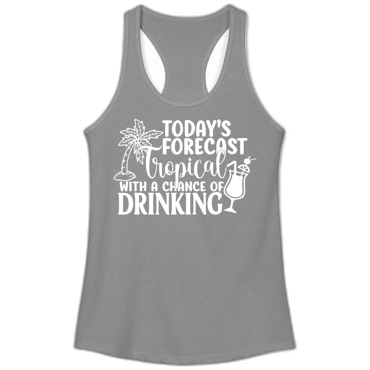 Tropical Forecast Drinking Ladies Tank in Heather Grey