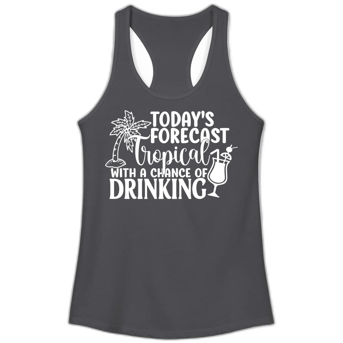 Tropical Forecast Drinking Ladies Tank in Solid Dark Gray