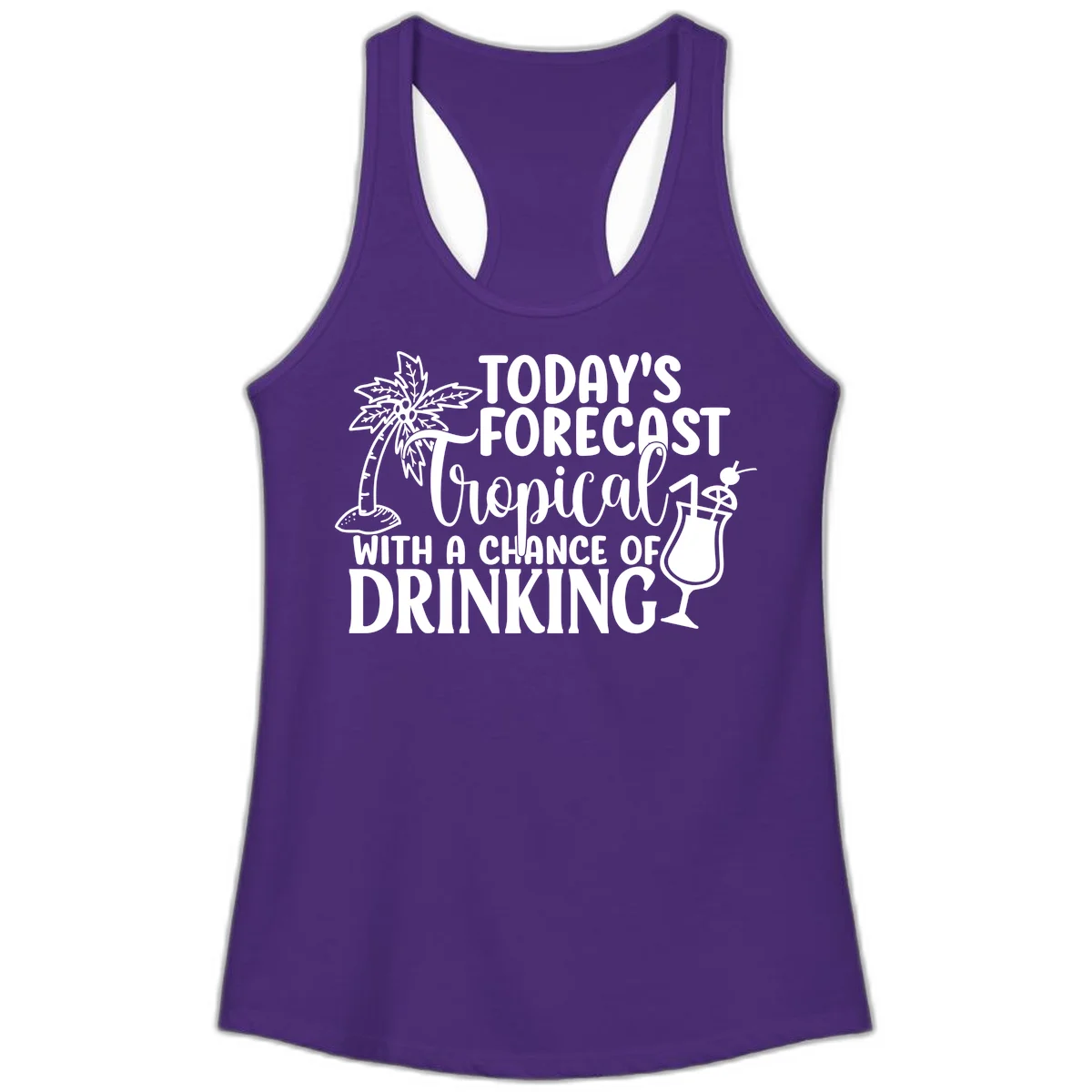 Tropical Forecast Drinking Ladies Tank in Solid Purple Rush