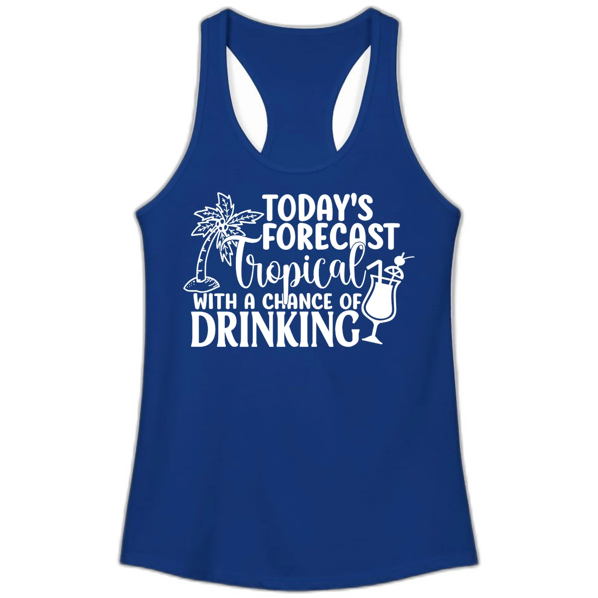 Tropical Forecast Drinking Ladies Tank in Solid Royal