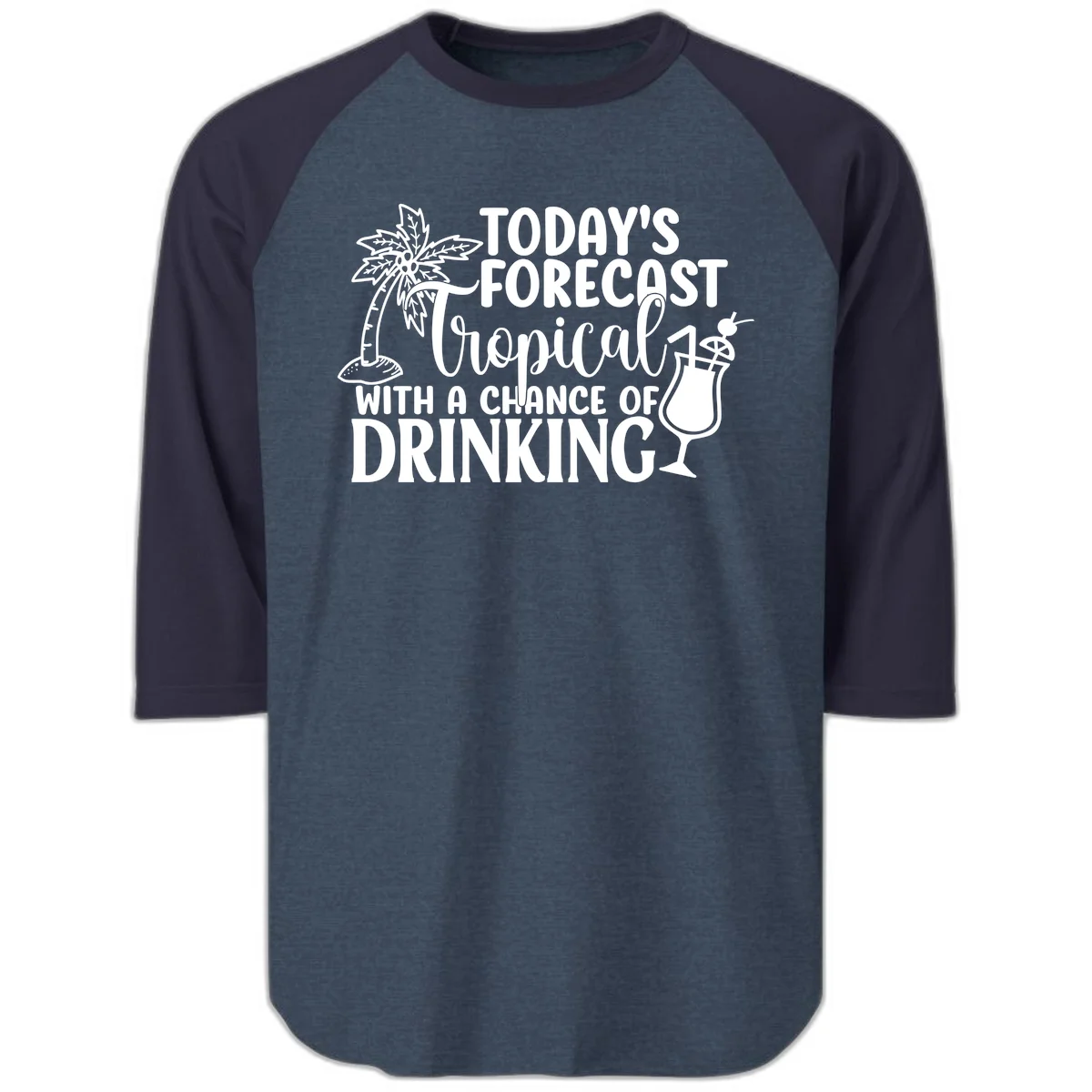 Tropical Forecast Drinking Raglan 3/4 in Heather Denim Navy