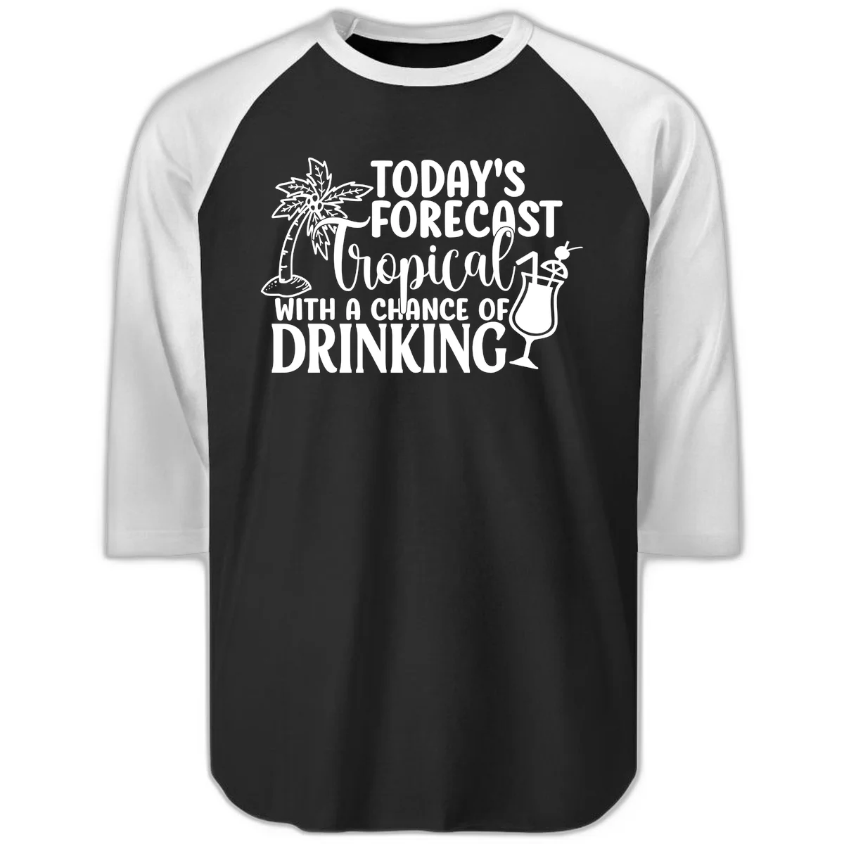 Tropical Forecast Drinking Raglan 3/4 in Black White
