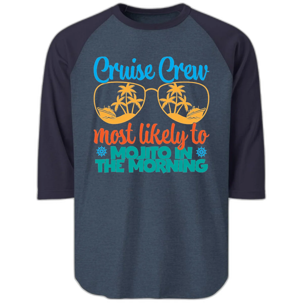 Cruise Crew Most Likely To Mojito Raglan 3/4 in Heather Denim Navy