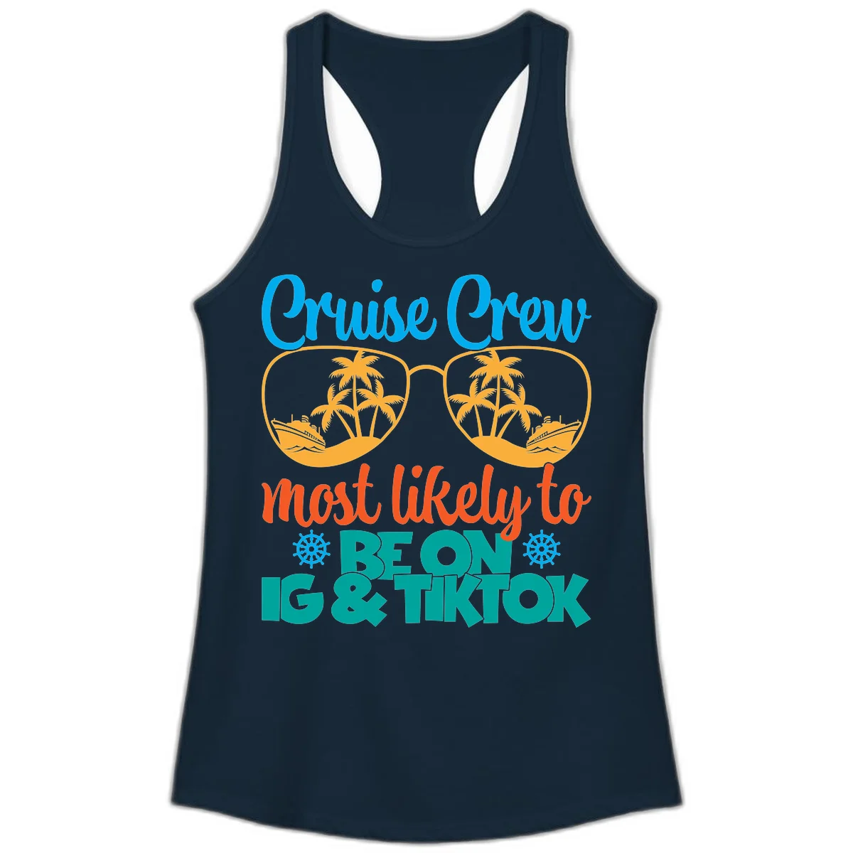 Cruise Crew Most Likely To Beon Ig & Tiktok Ladies Tank in Solid Midnight Navy