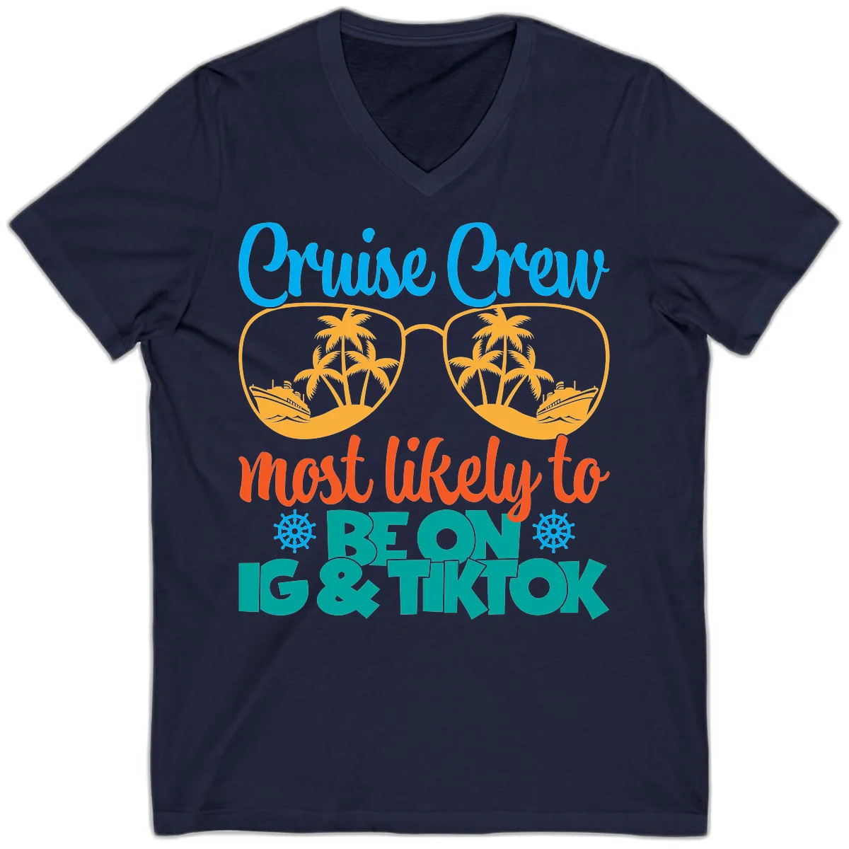 Cruise Crew Most Likely To Beon Ig & Tiktok V-Neck in Navy