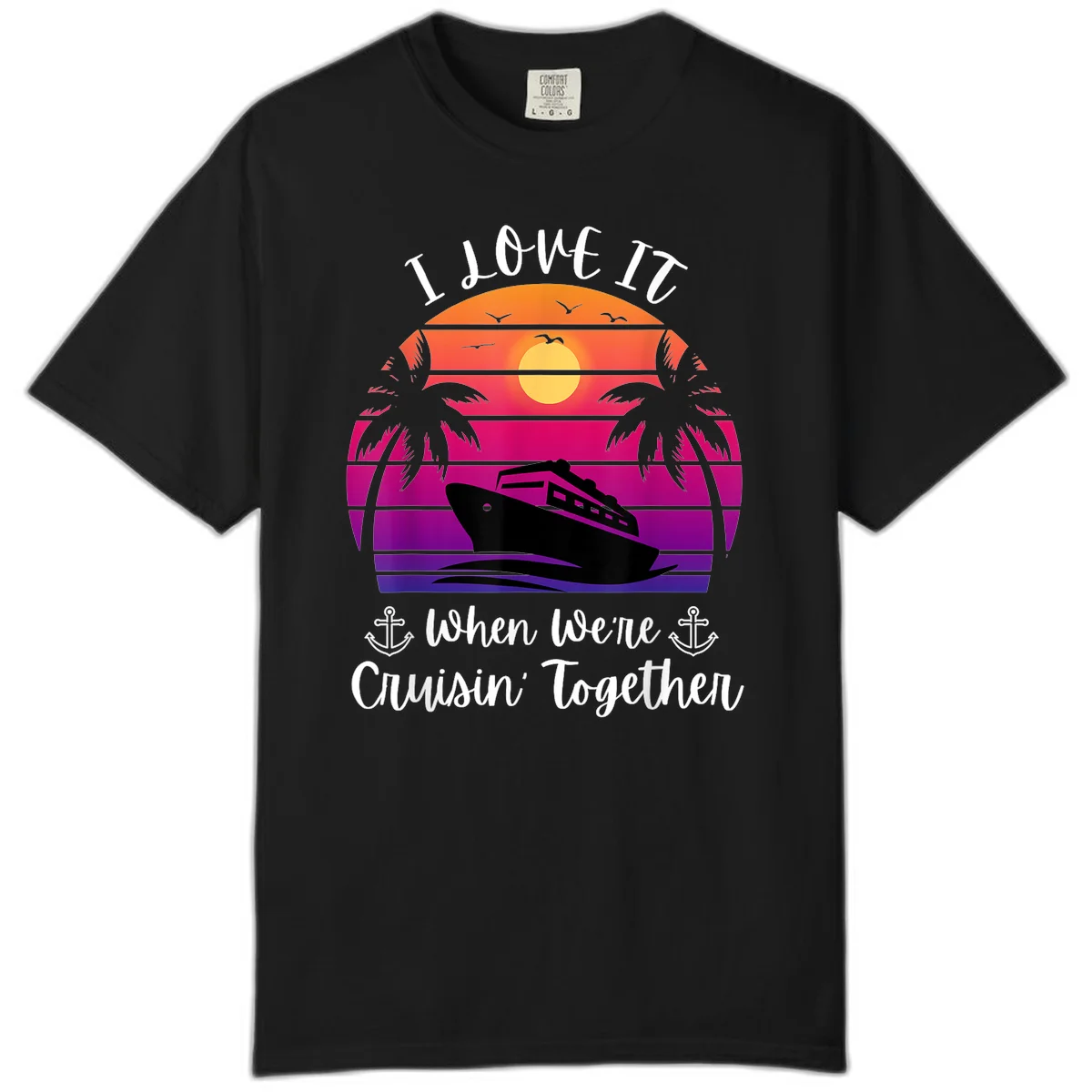Cruisin' Together Sunset Ship Comfort Color in Black