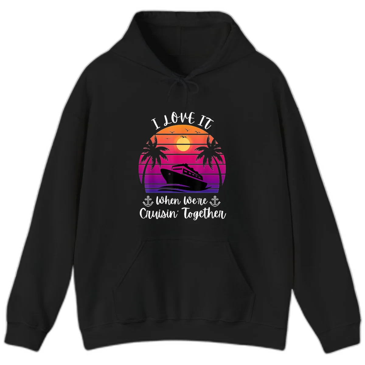 Cruisin' Together Sunset Ship Hoodie in Black