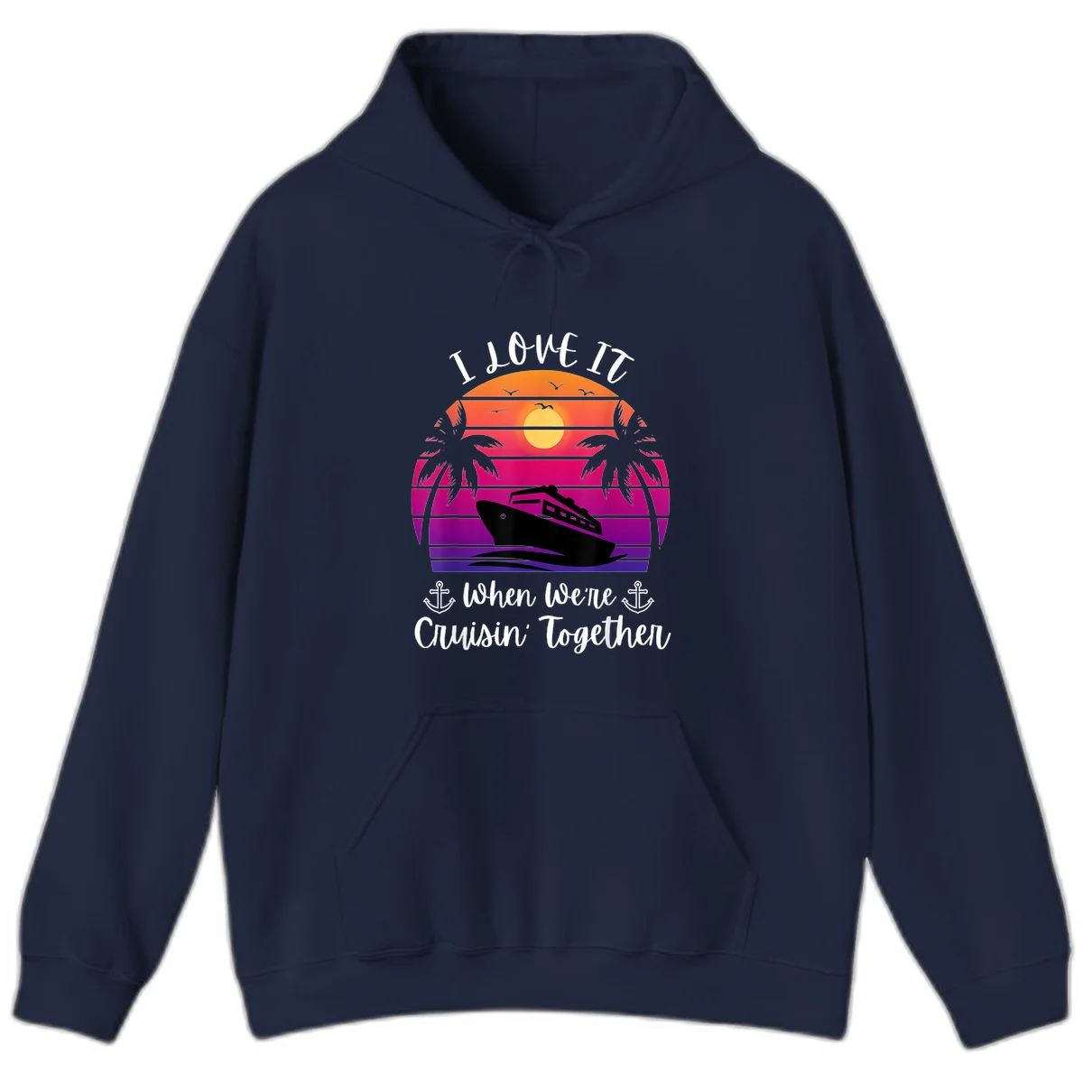 Cruisin' Together Sunset Ship Hoodie in Navy
