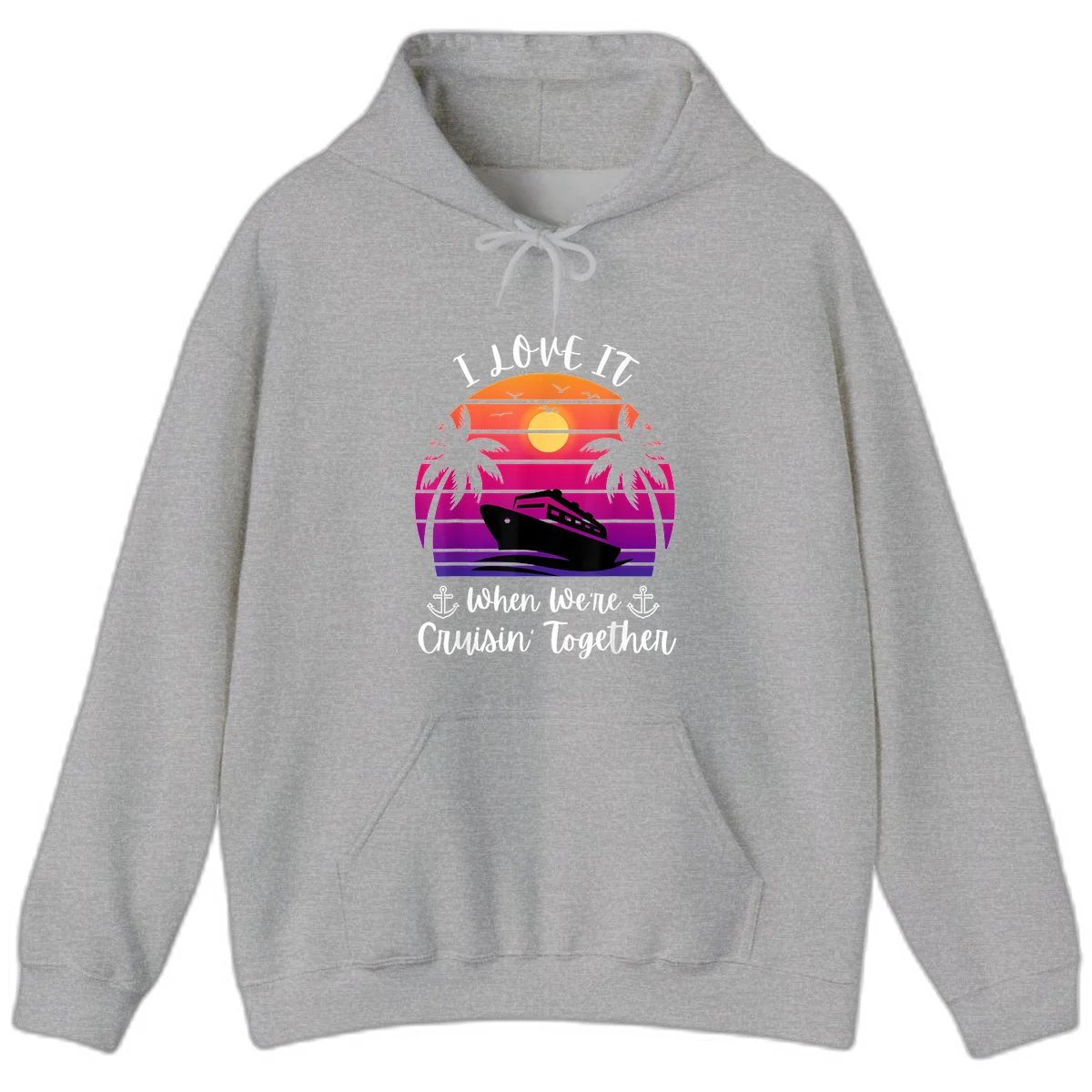 Cruisin' Together Sunset Ship Hoodie in Sport Grey