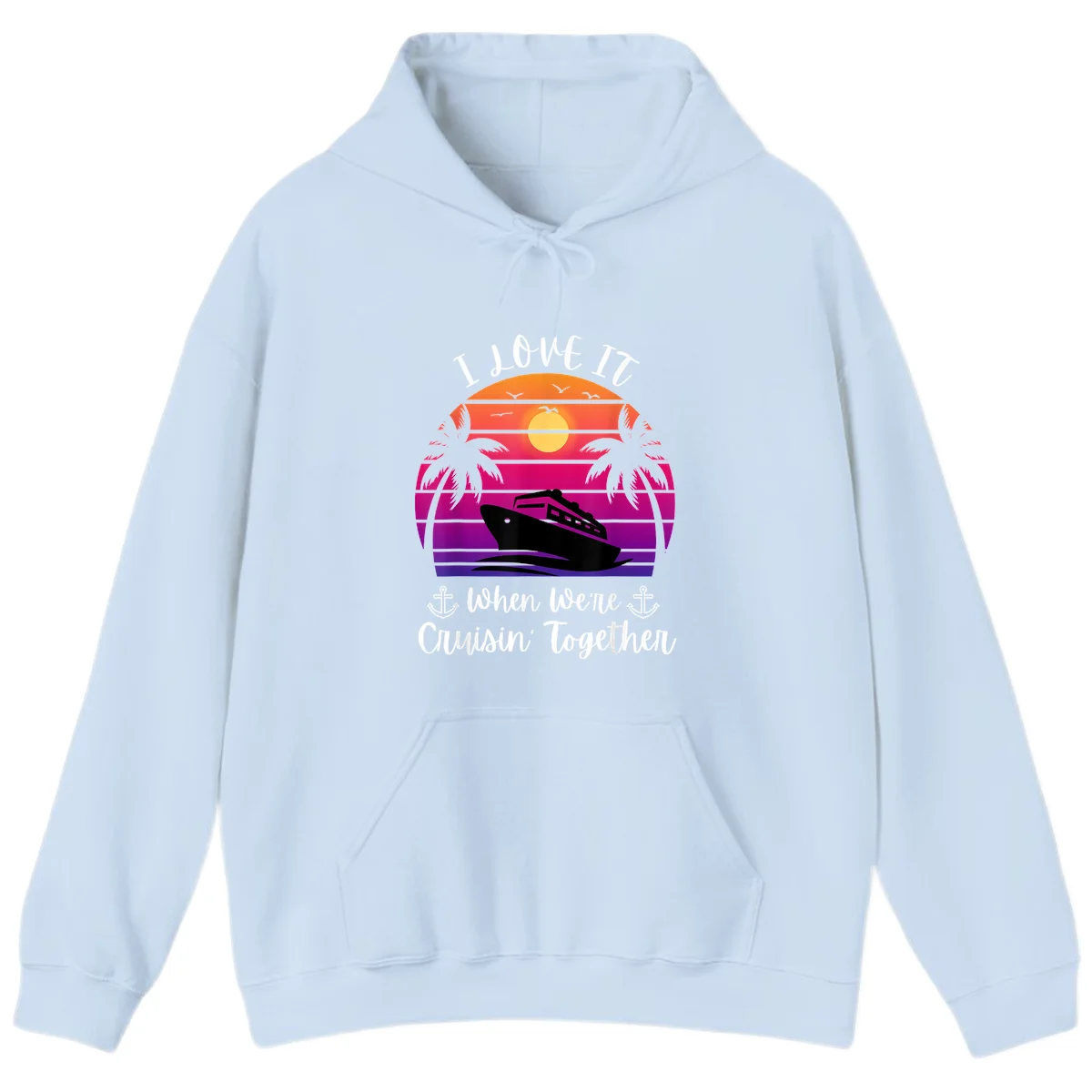 Cruisin' Together Sunset Ship Hoodie in Light Blue