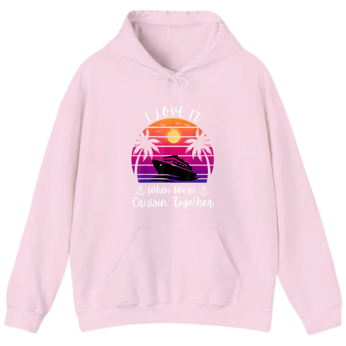Cruisin' Together Sunset Ship Hoodie in Light Pink