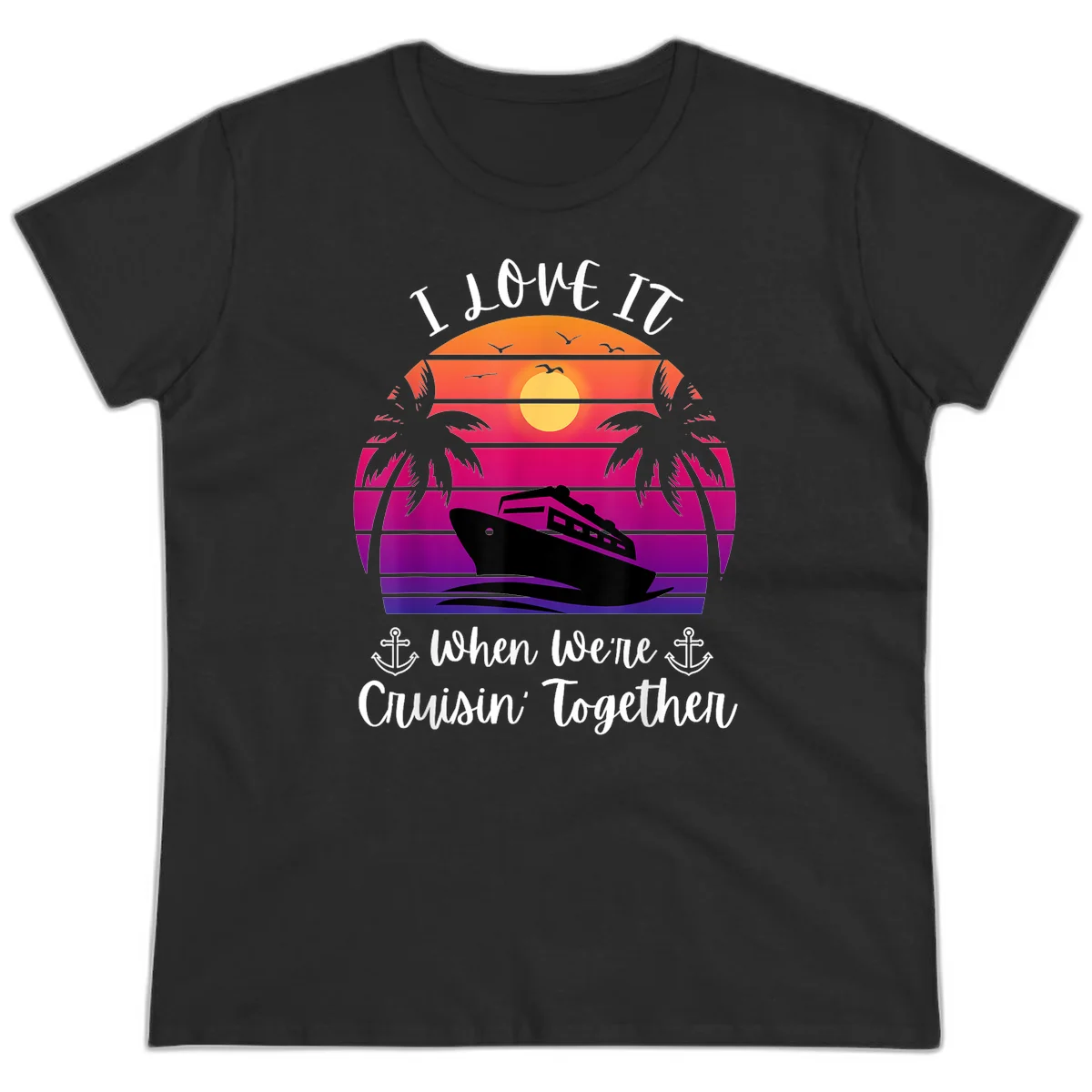 Cruisin' Together Sunset Ship Ladies Tee in Black