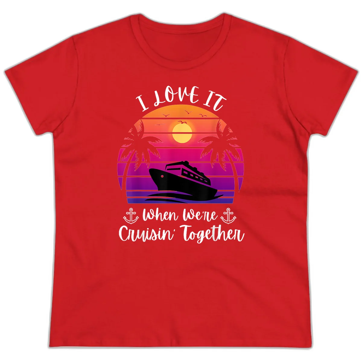 Cruisin' Together Sunset Ship Ladies Tee in Red