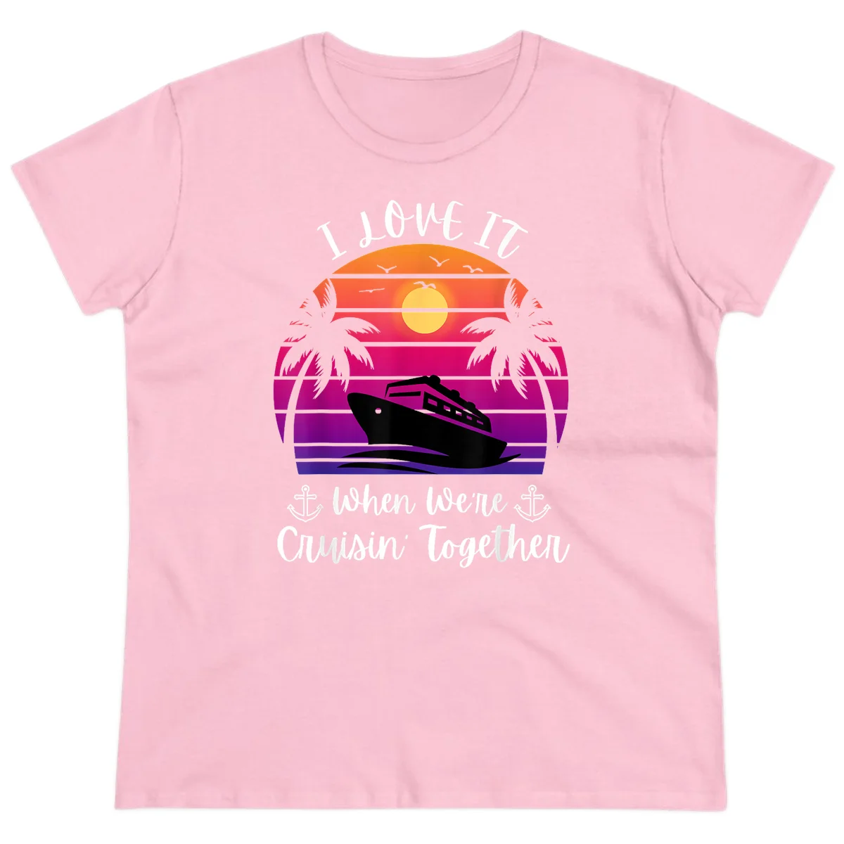 Cruisin' Together Sunset Ship Ladies Tee in Light Pink