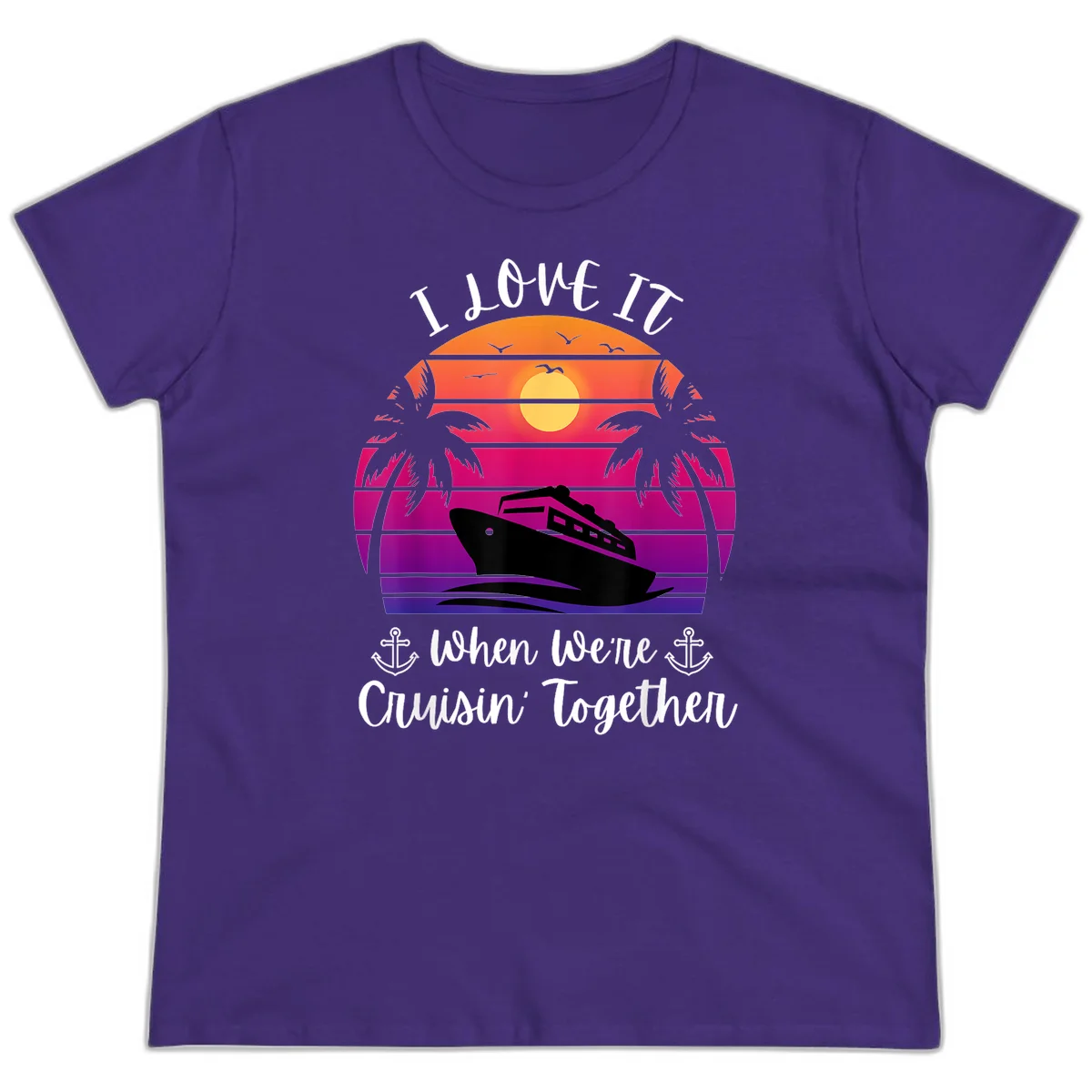 Cruisin' Together Sunset Ship Ladies Tee in Purple