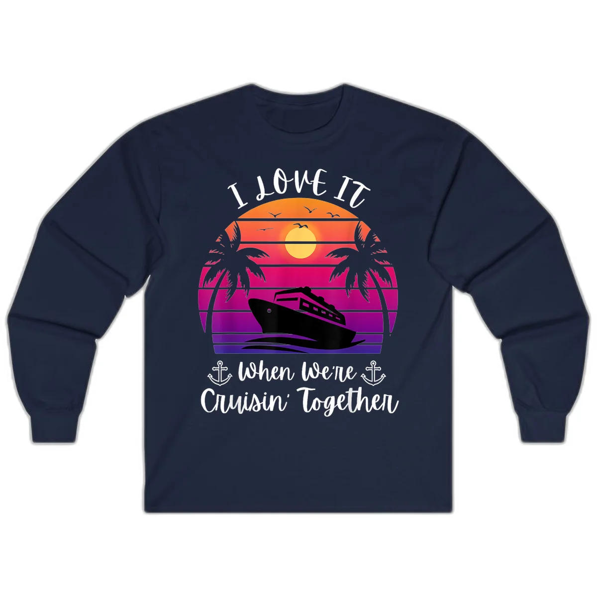 Cruisin' Together Sunset Ship Long Sleeve in Navy