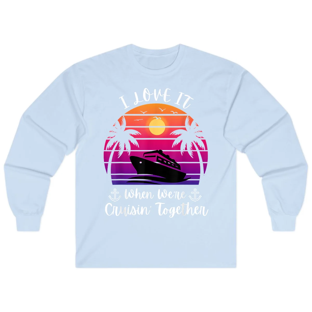Cruisin' Together Sunset Ship Long Sleeve in Light Blue