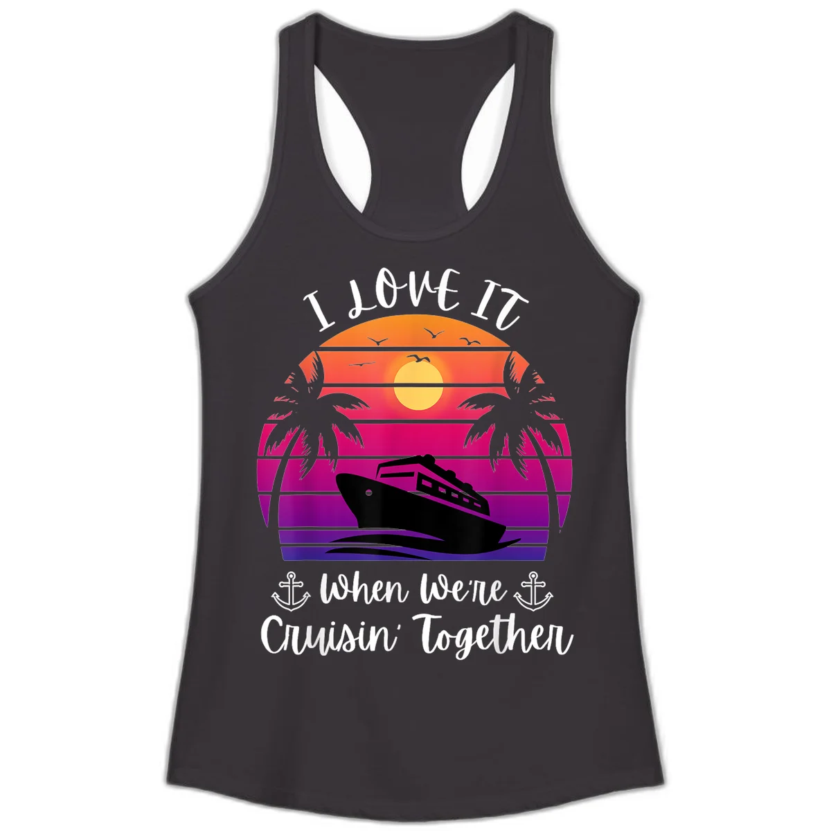 Cruisin' Together Sunset Ship Ladies Tank in Black