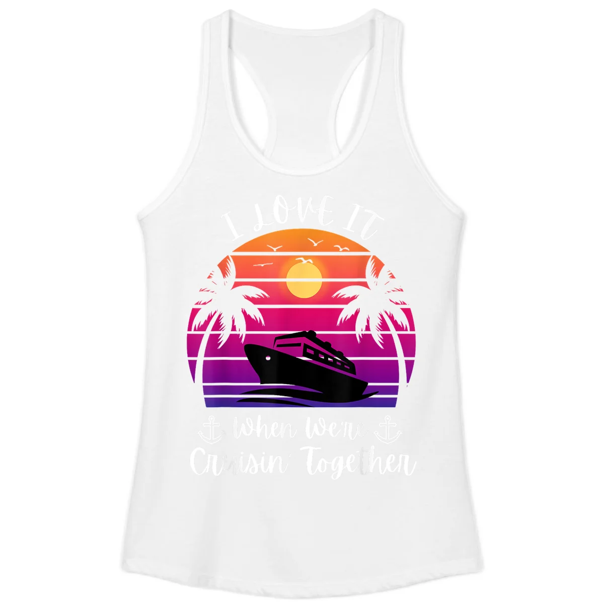 Cruisin' Together Sunset Ship Ladies Tank in White
