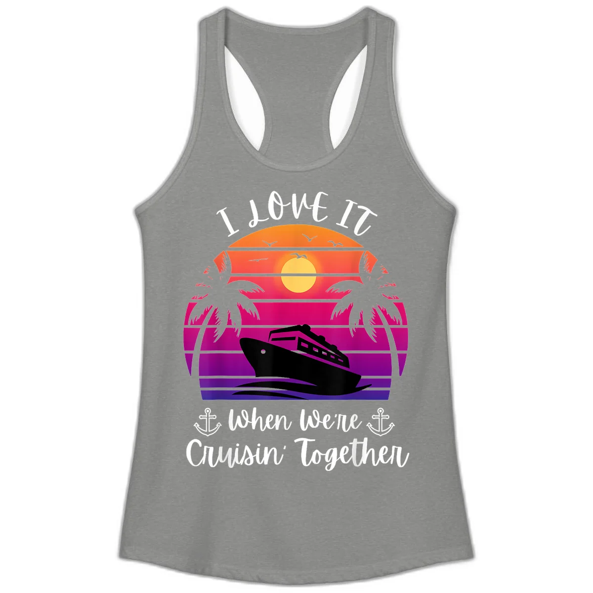 Cruisin' Together Sunset Ship Ladies Tank in Heather Grey
