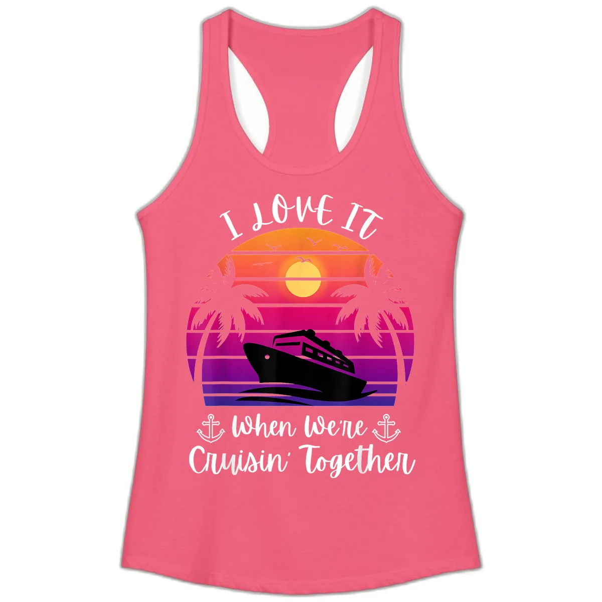 Cruisin' Together Sunset Ship Ladies Tank in Hot Pink