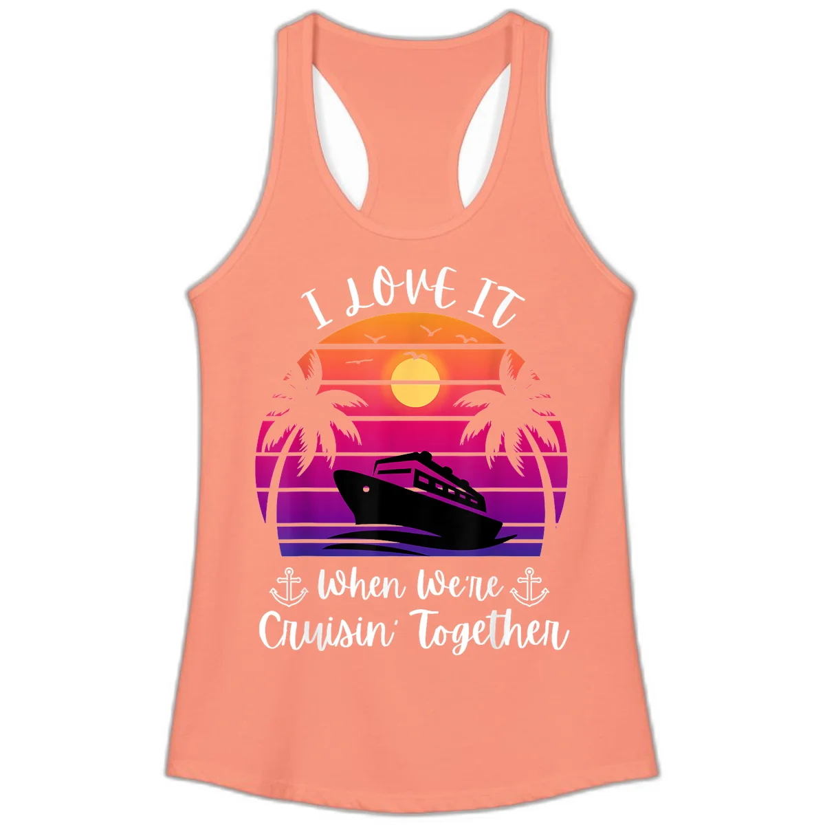 Cruisin' Together Sunset Ship Ladies Tank in Solid Light Orange