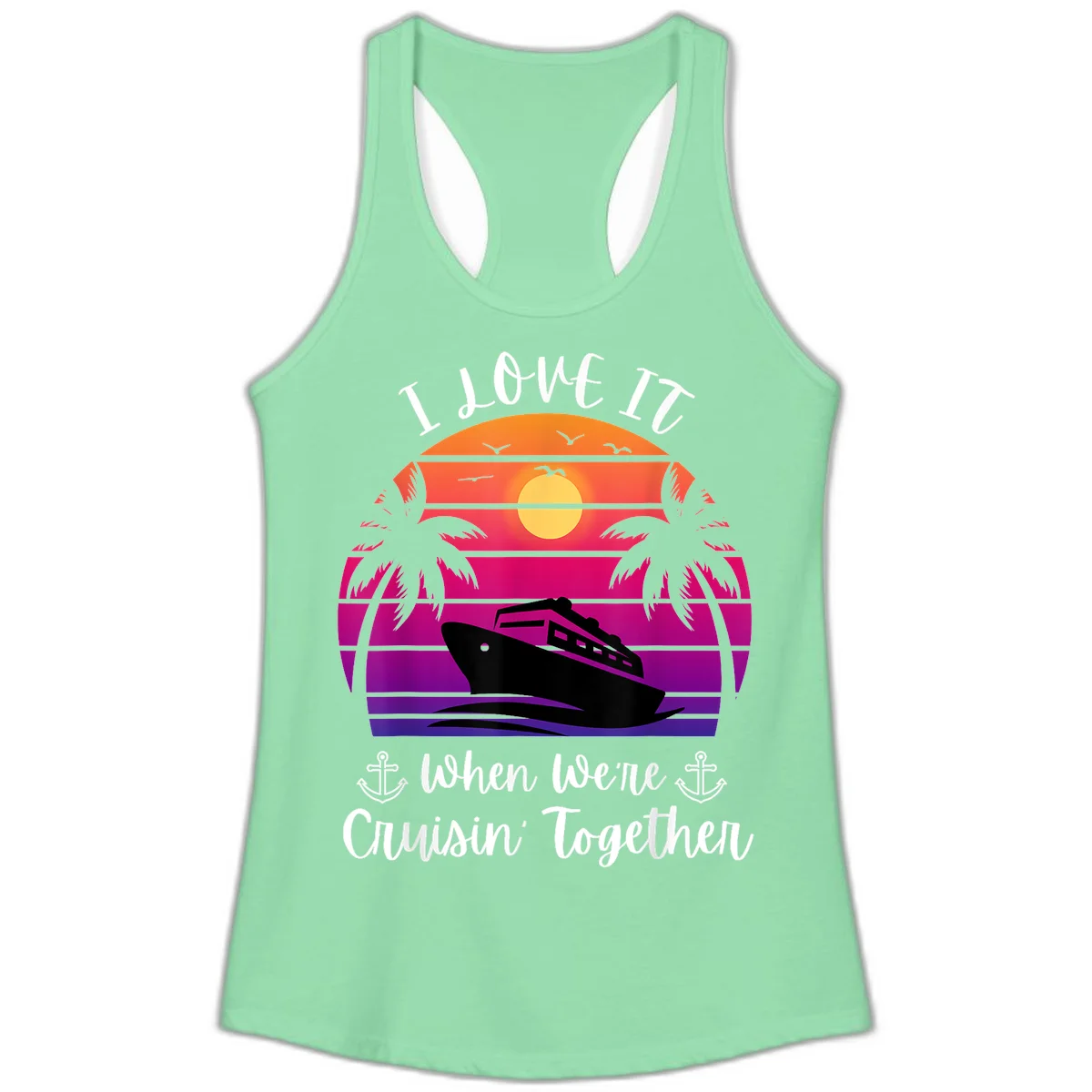 Cruisin' Together Sunset Ship Ladies Tank in Solid Mint