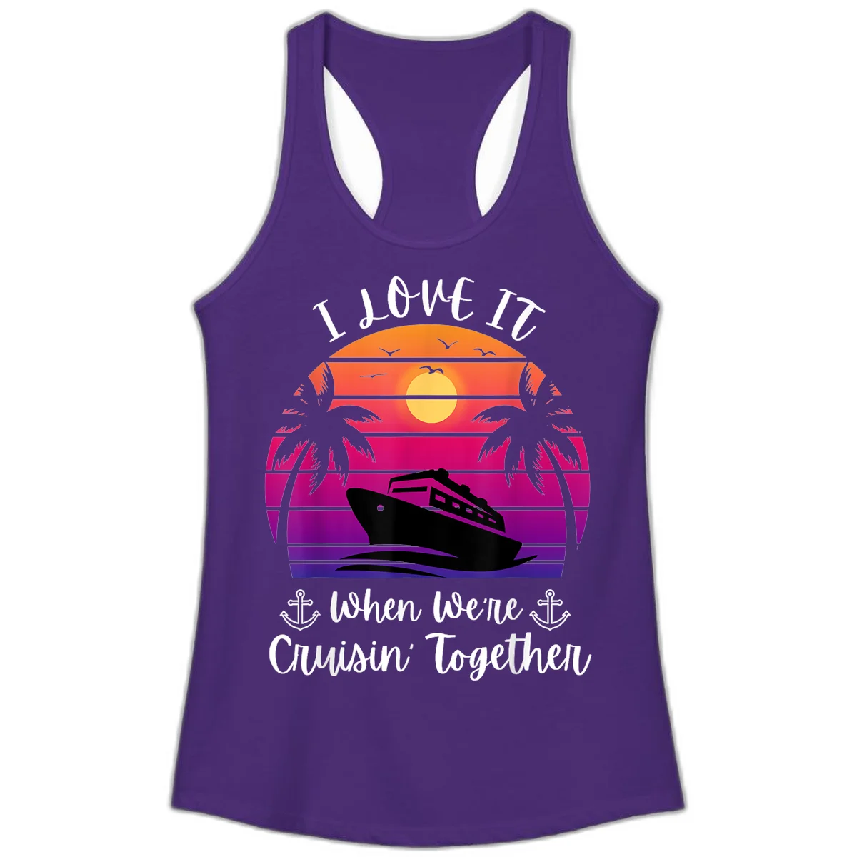 Cruisin' Together Sunset Ship Ladies Tank in Solid Purple Rush