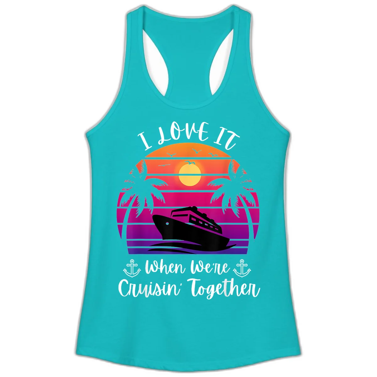 Cruisin' Together Sunset Ship Ladies Tank in Tahiti Blue