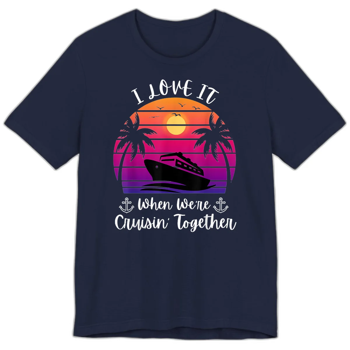 Cruisin' Together Sunset Ship Premium T-Shirt in Navy