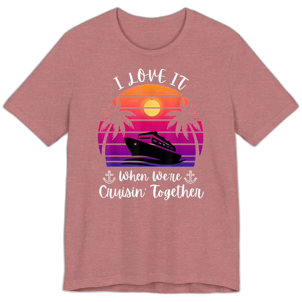 Cruisin' Together Sunset Ship Premium T-Shirt in Heather Mauve