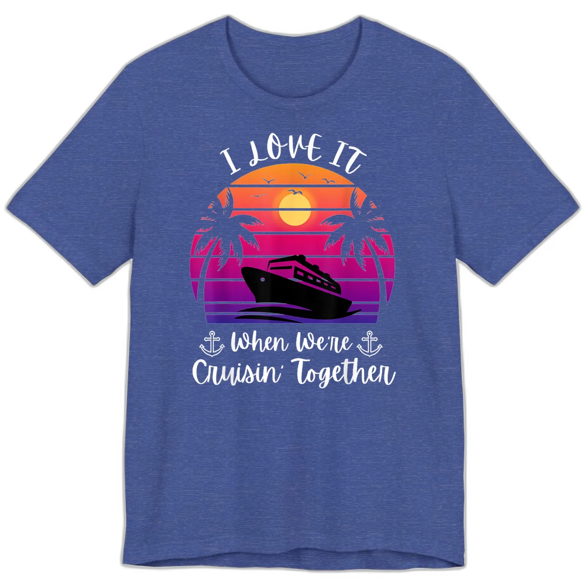 Cruisin' Together Sunset Ship Premium T-Shirt in Heather True Royal