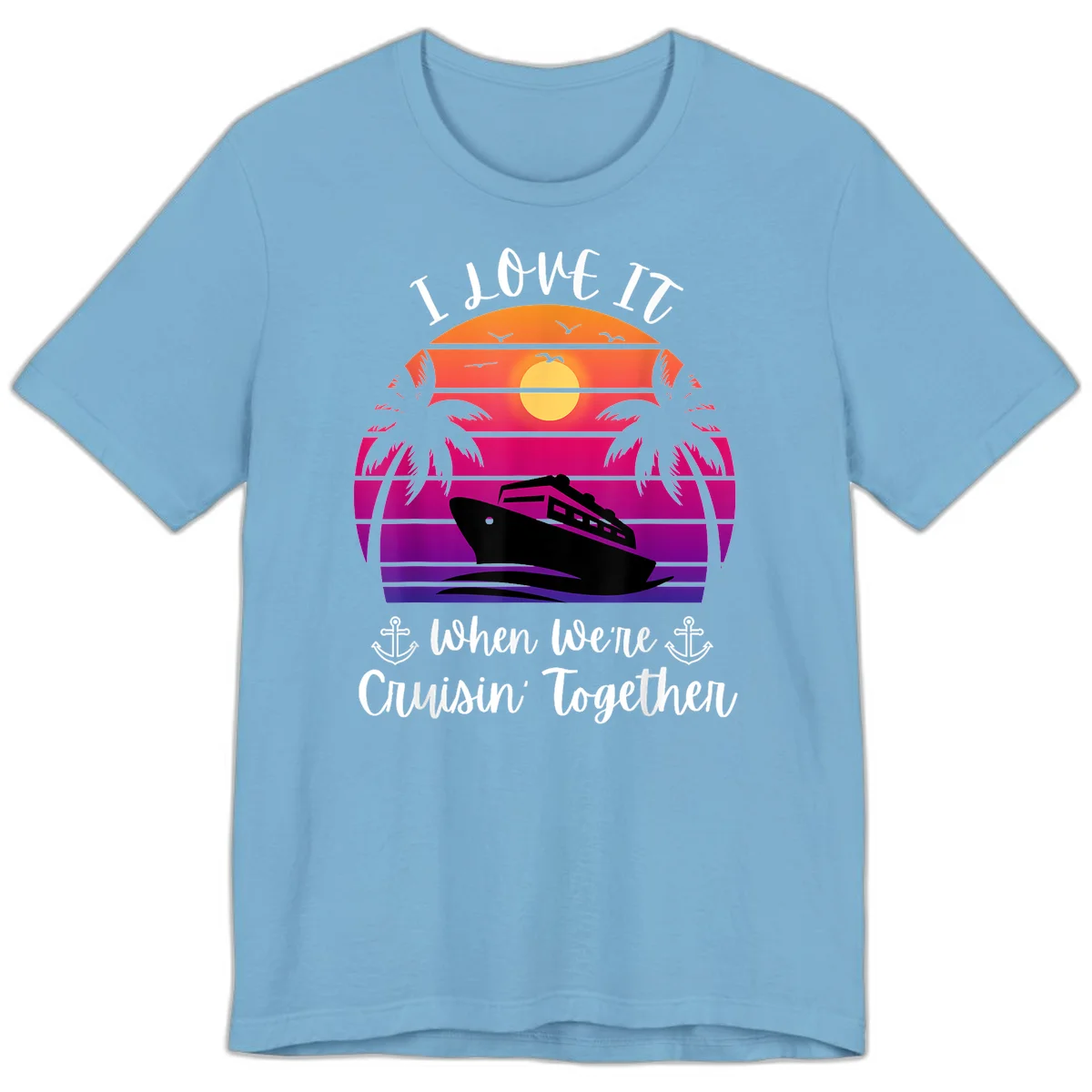 Cruisin' Together Sunset Ship Premium T-Shirt in Ocean Blue