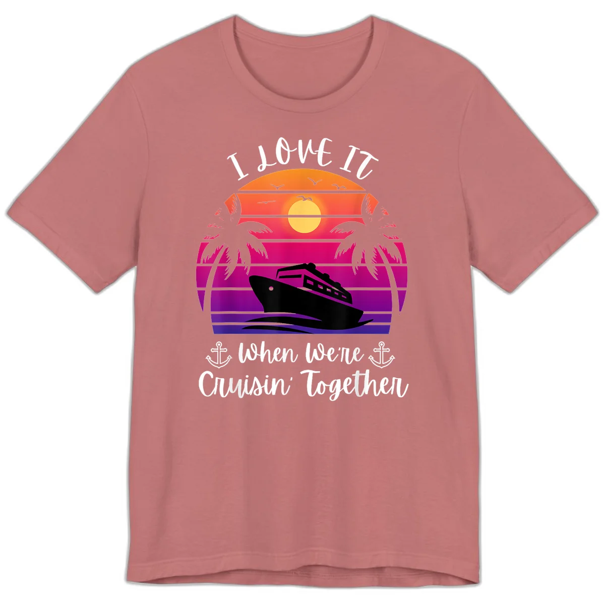 Cruisin' Together Sunset Ship Premium T-Shirt in Mauve