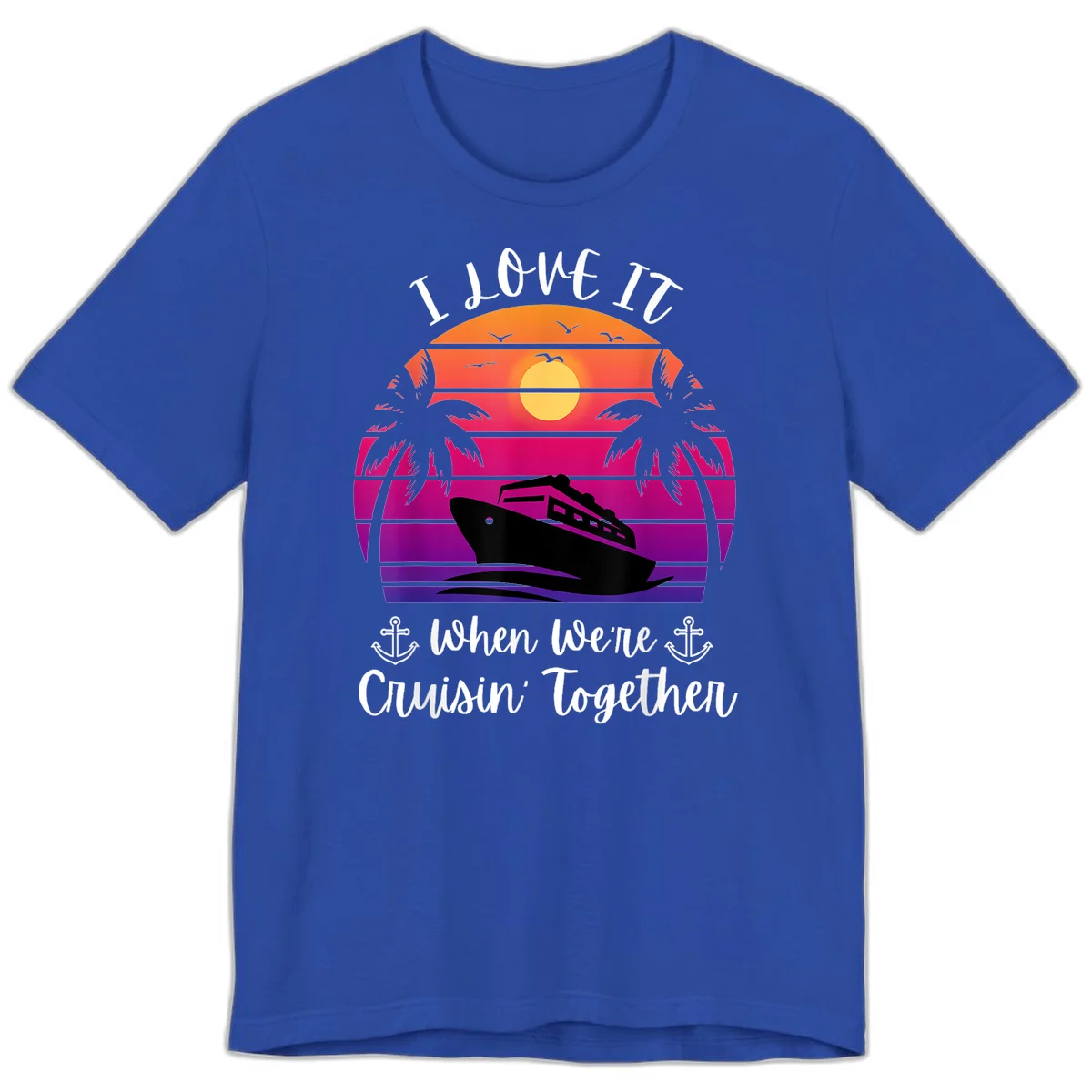 Cruisin' Together Sunset Ship Premium T-Shirt in True Royal