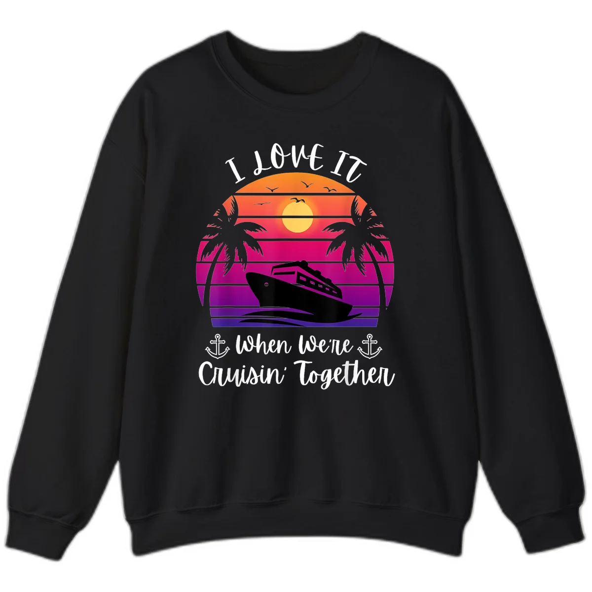 Cruisin' Together Sunset Ship Sweatshirt in Black