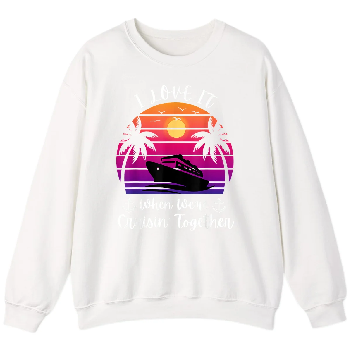 Cruisin' Together Sunset Ship Sweatshirt in White
