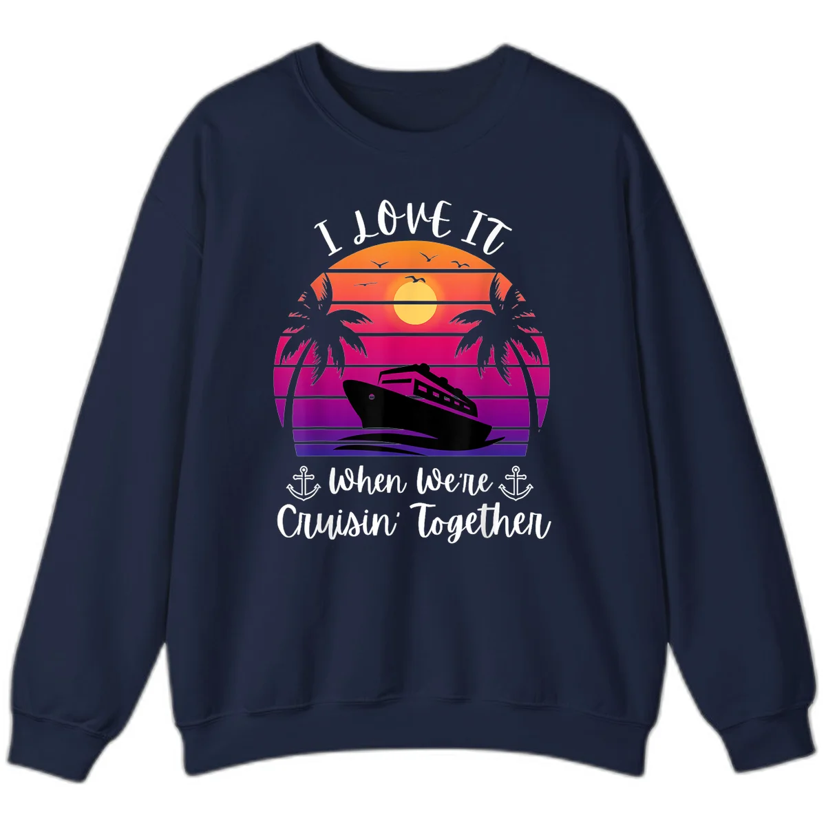 Cruisin' Together Sunset Ship Sweatshirt in Navy