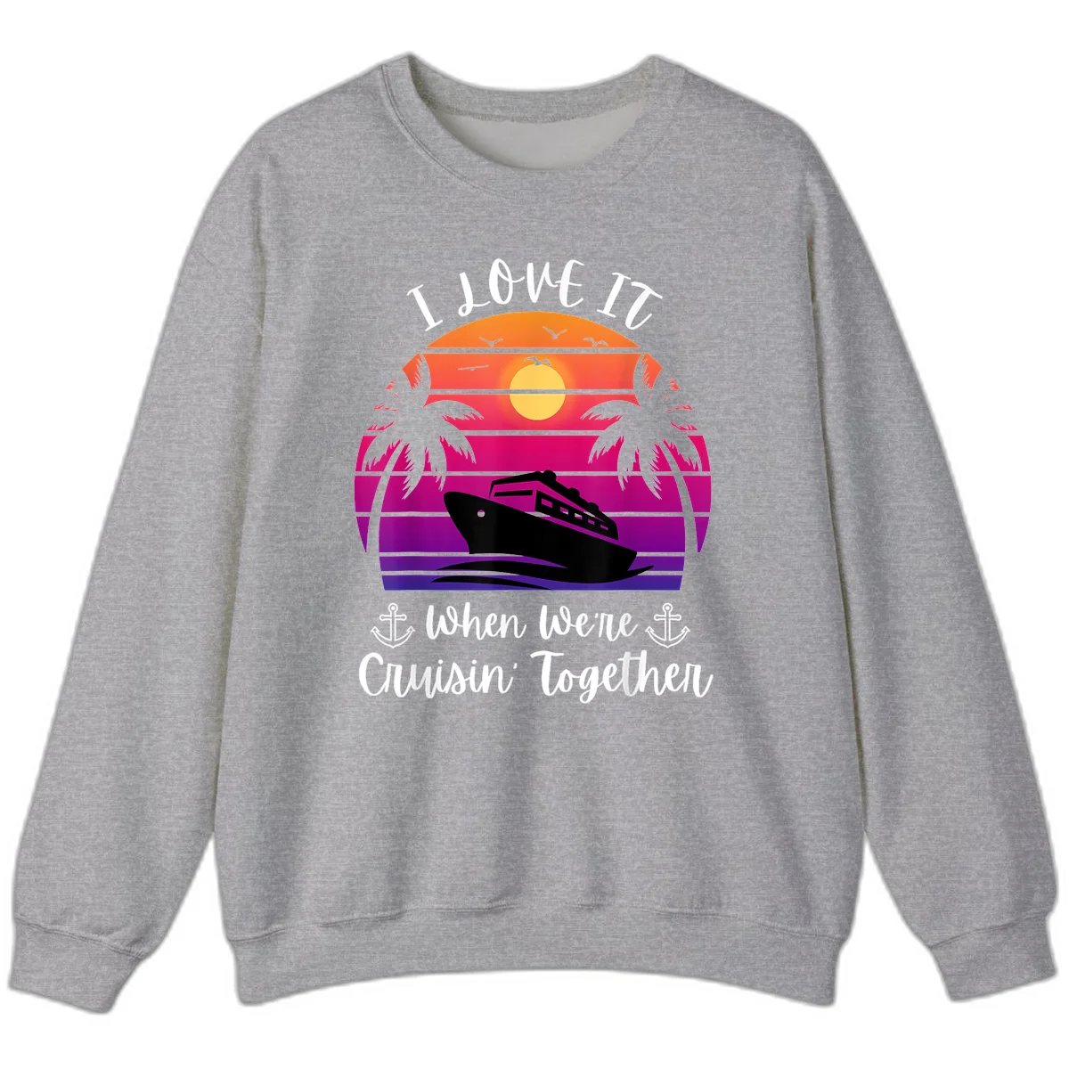 Cruisin' Together Sunset Ship Sweatshirt in Sport Grey