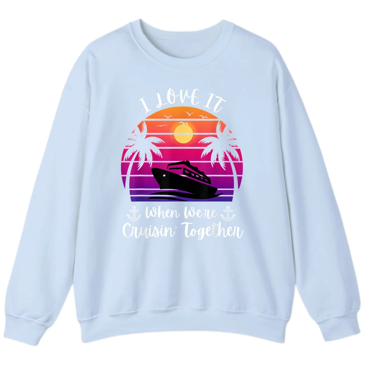 Cruisin' Together Sunset Ship Sweatshirt in Light Blue