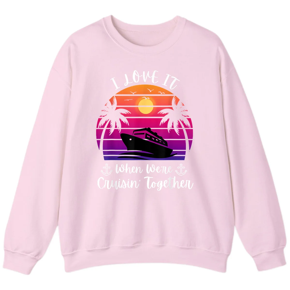 Cruisin' Together Sunset Ship Sweatshirt in Light Pink