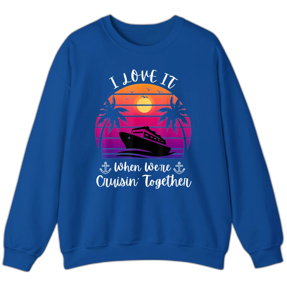 Cruisin' Together Sunset Ship Sweatshirt in Royal