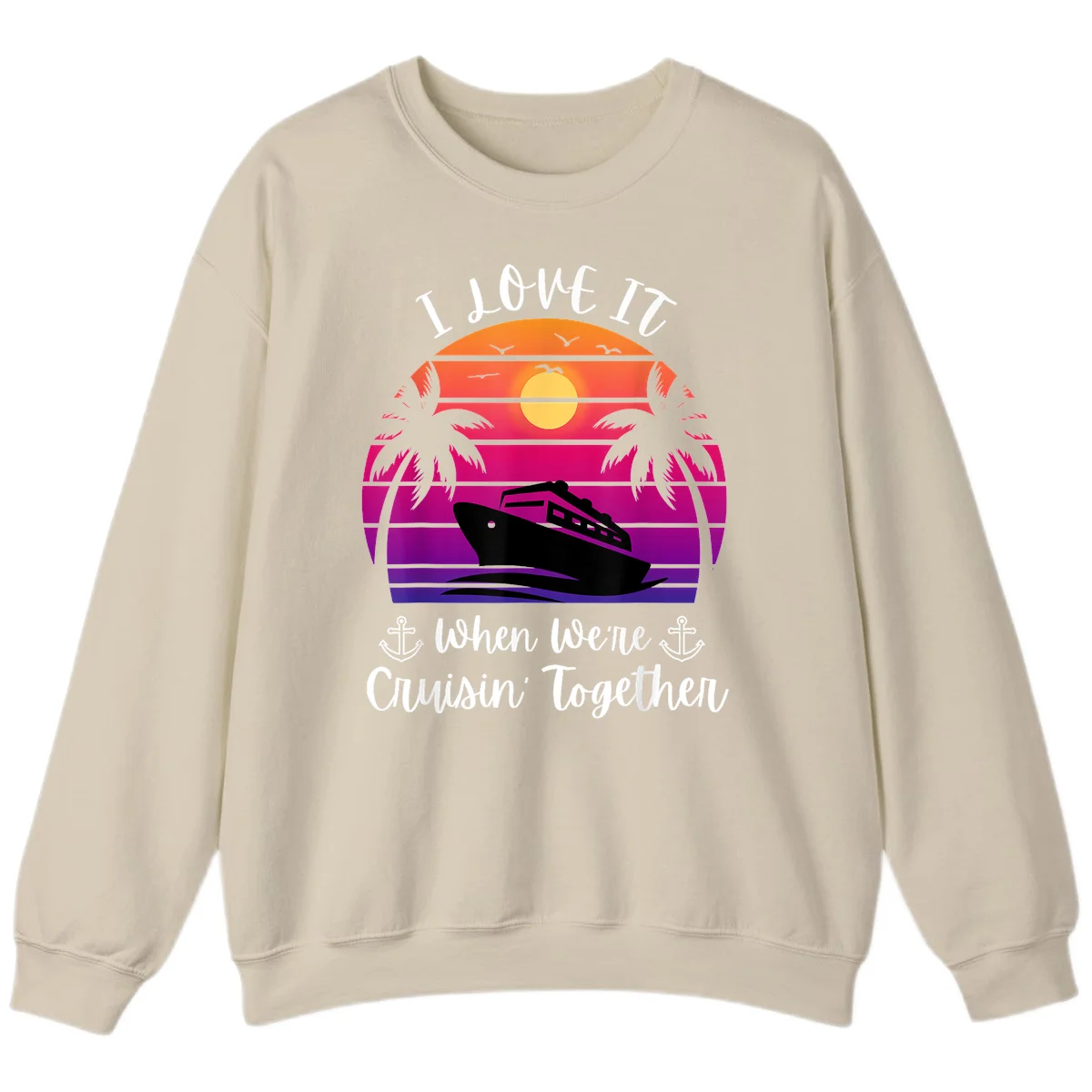 Cruisin' Together Sunset Ship Sweatshirt in Sand