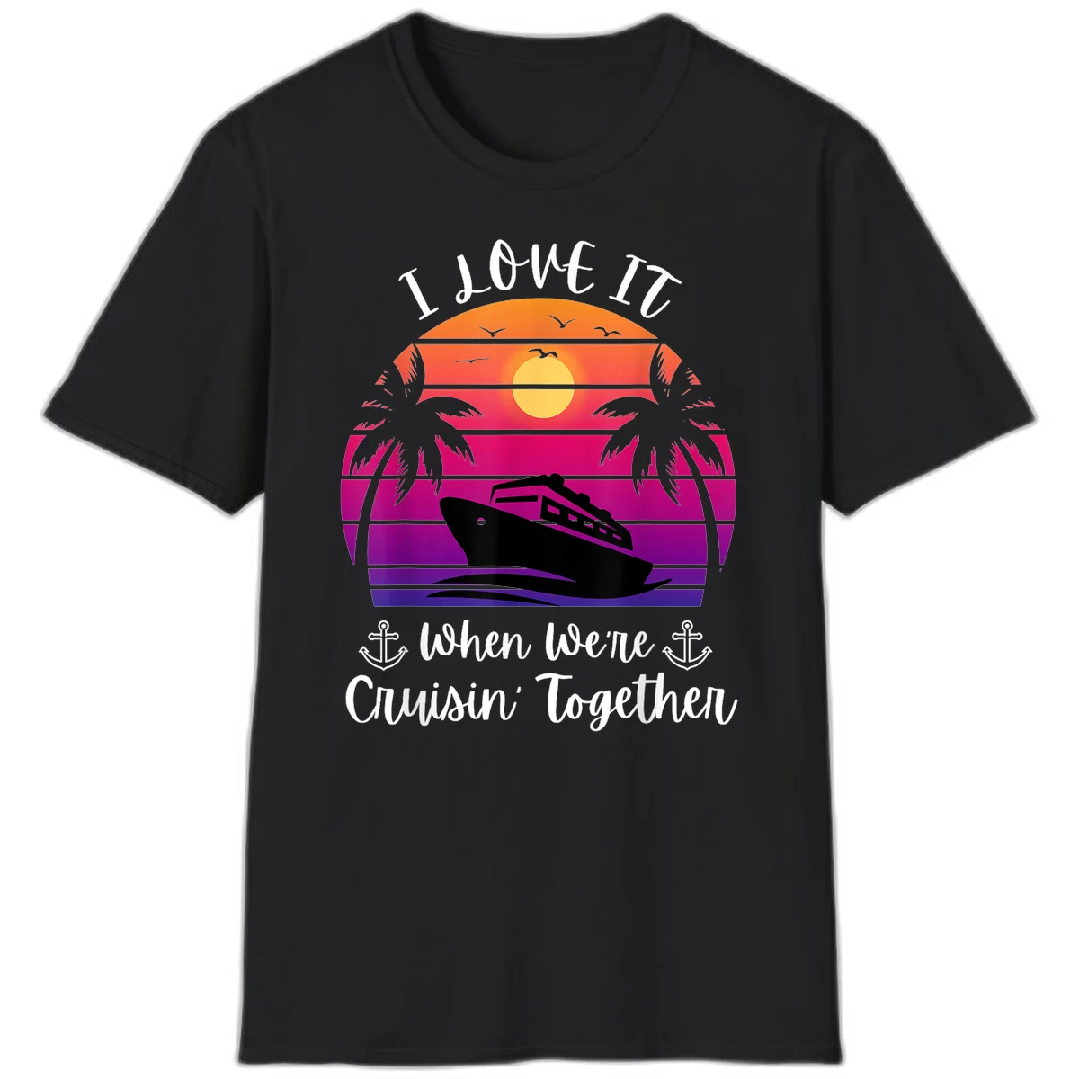 Cruisin' Together Sunset Ship T-Shirt in Black
