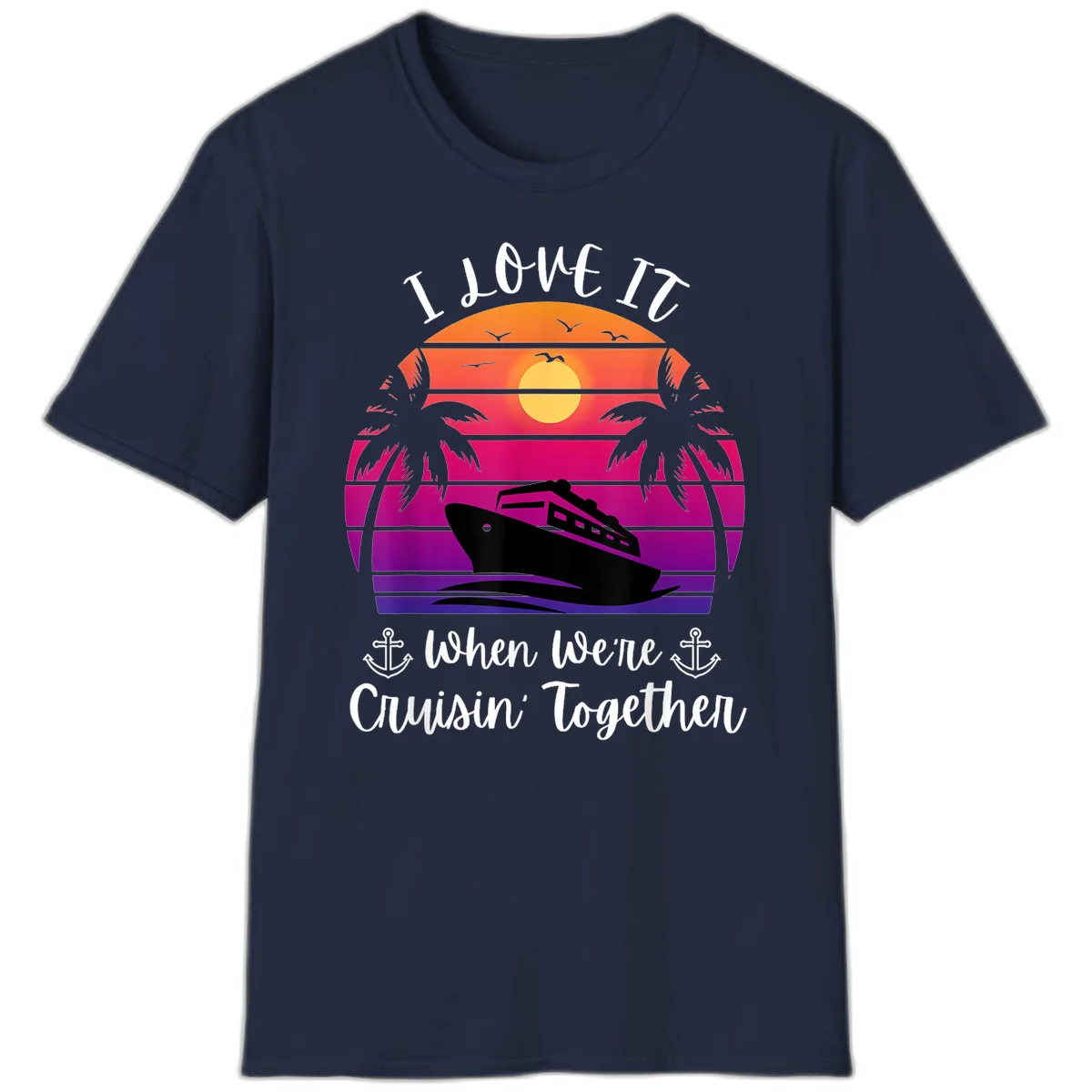 Cruisin' Together Sunset Ship T-Shirt in Navy