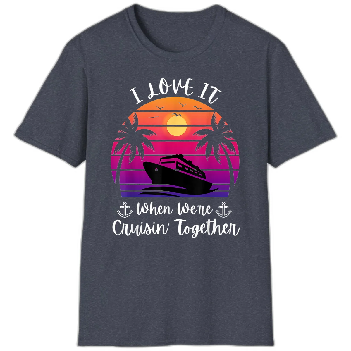 Cruisin' Together Sunset Ship T-Shirt in Heather Navy