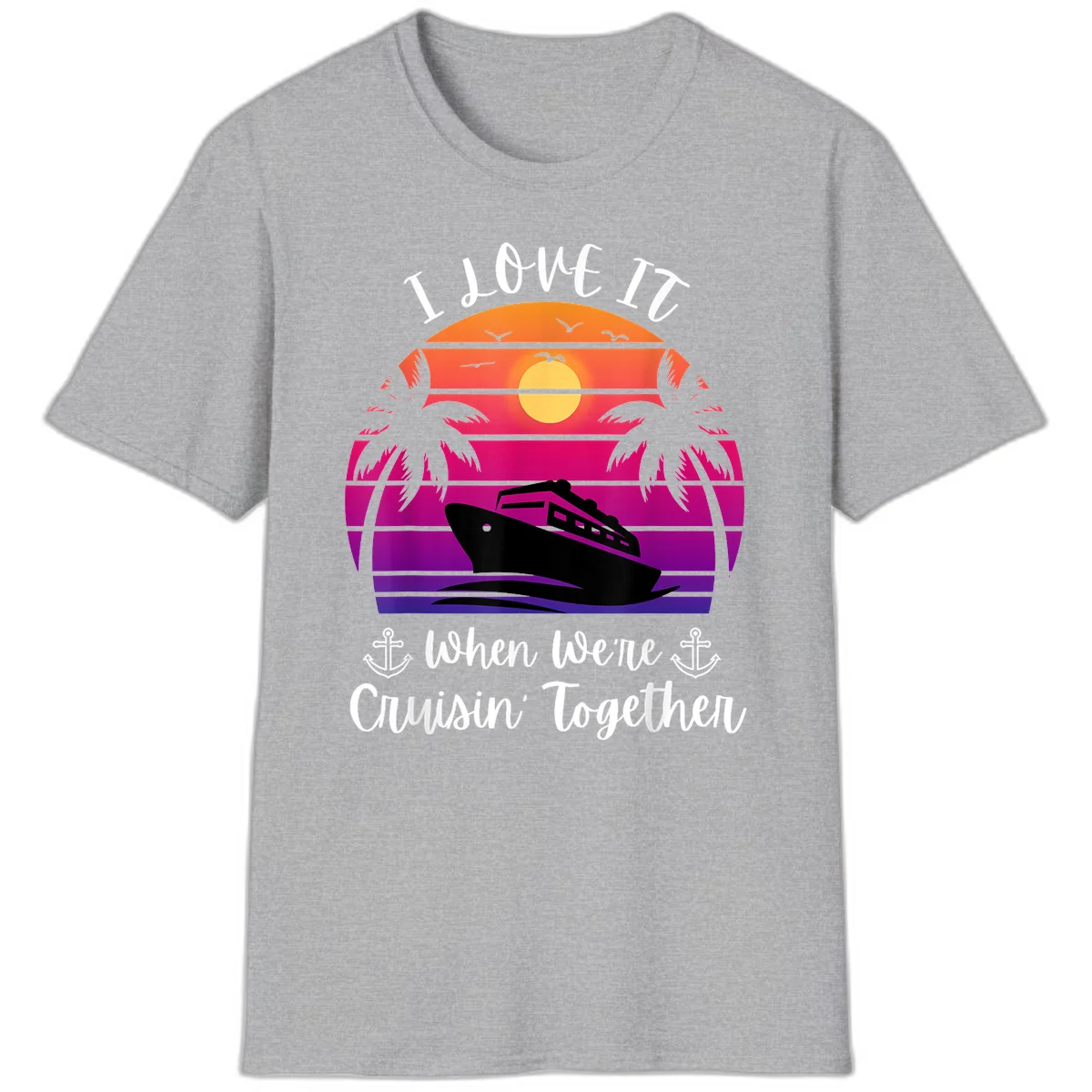 Cruisin' Together Sunset Ship T-Shirt in Sport Grey