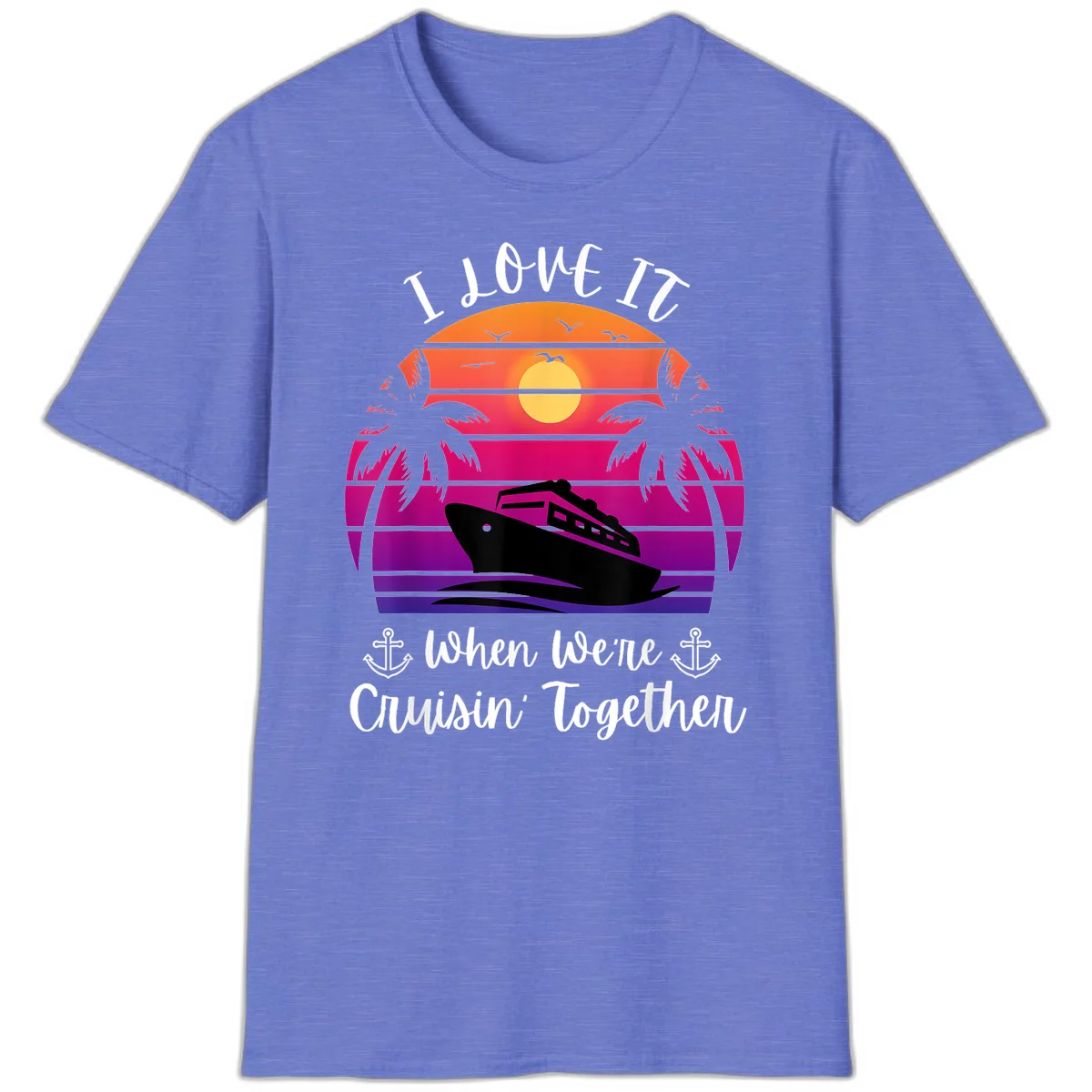 Cruisin' Together Sunset Ship T-Shirt in Heather Royal