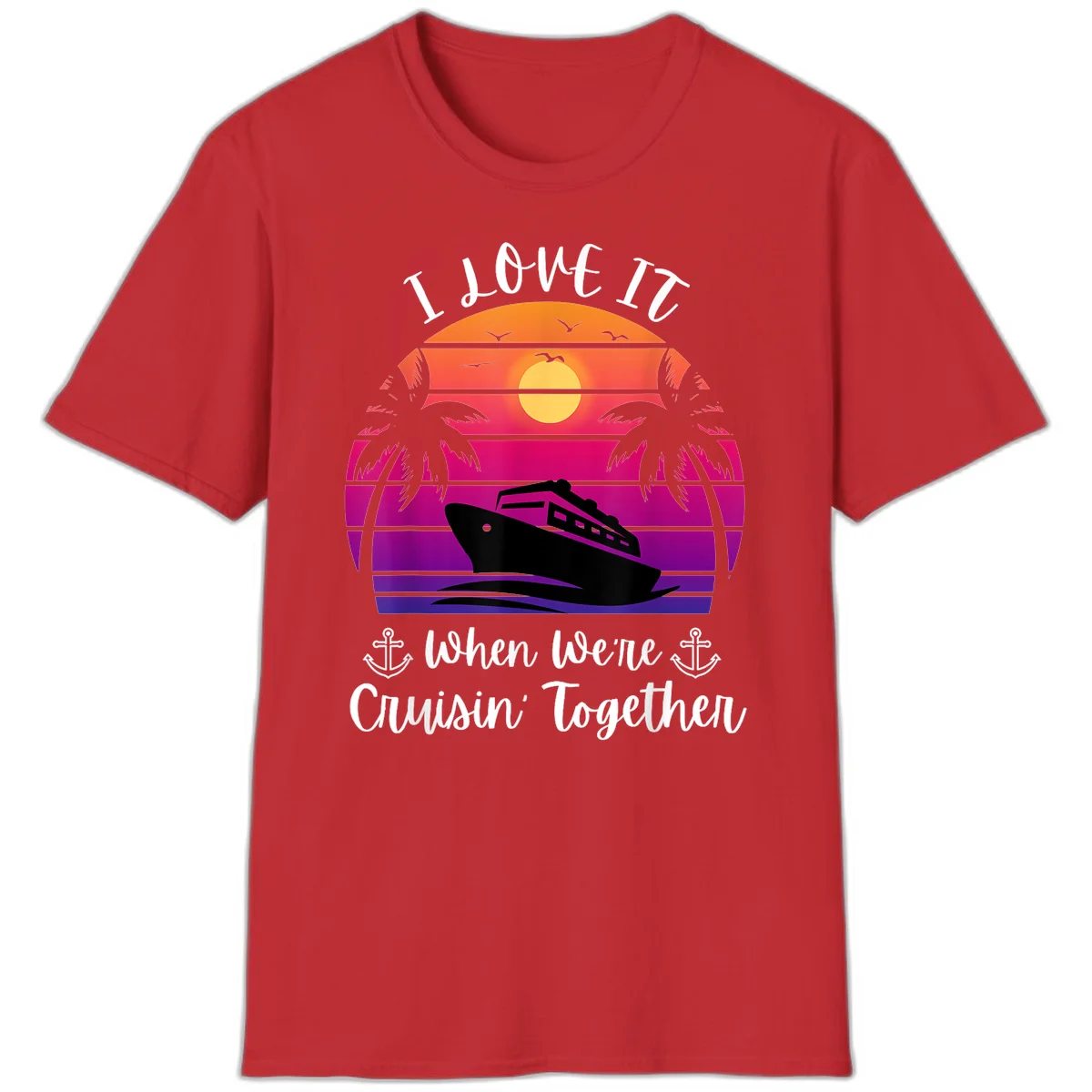 Cruisin' Together Sunset Ship T-Shirt in Red